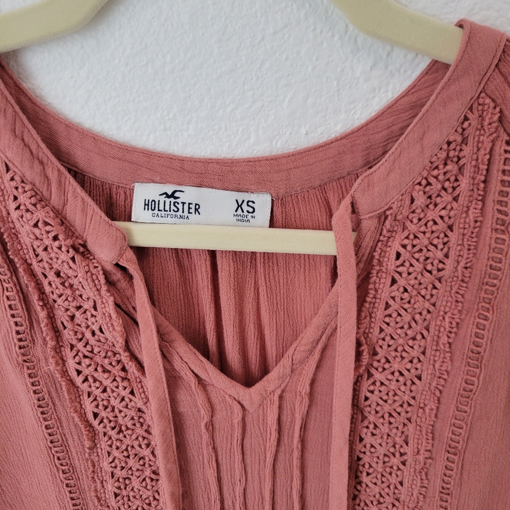 Hollister Pink Boho Long Sleeve Top Size XS Flowy Feminine - Picture 2 of 3